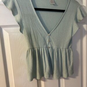Women's Light Green Button-Up Top